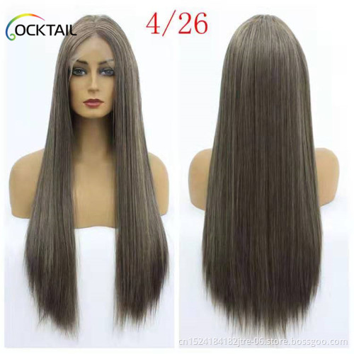 wholesale ombre colors lace frontal wig with baby hair longest silky straight hair synthetic lace frontal wigs